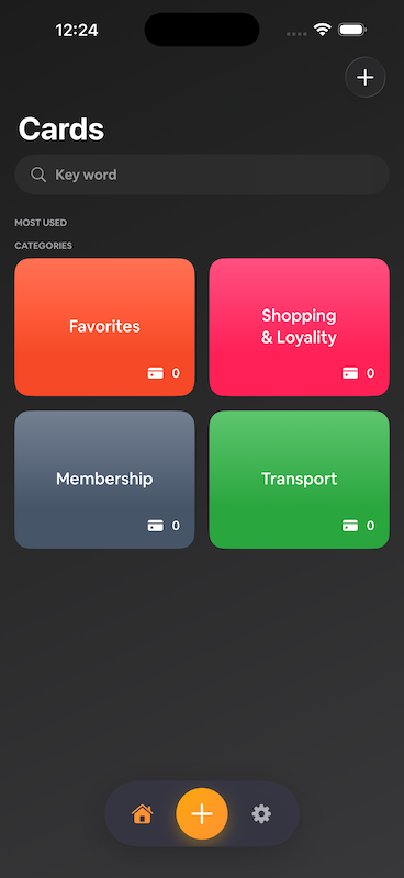 Card Keeper app home screen
